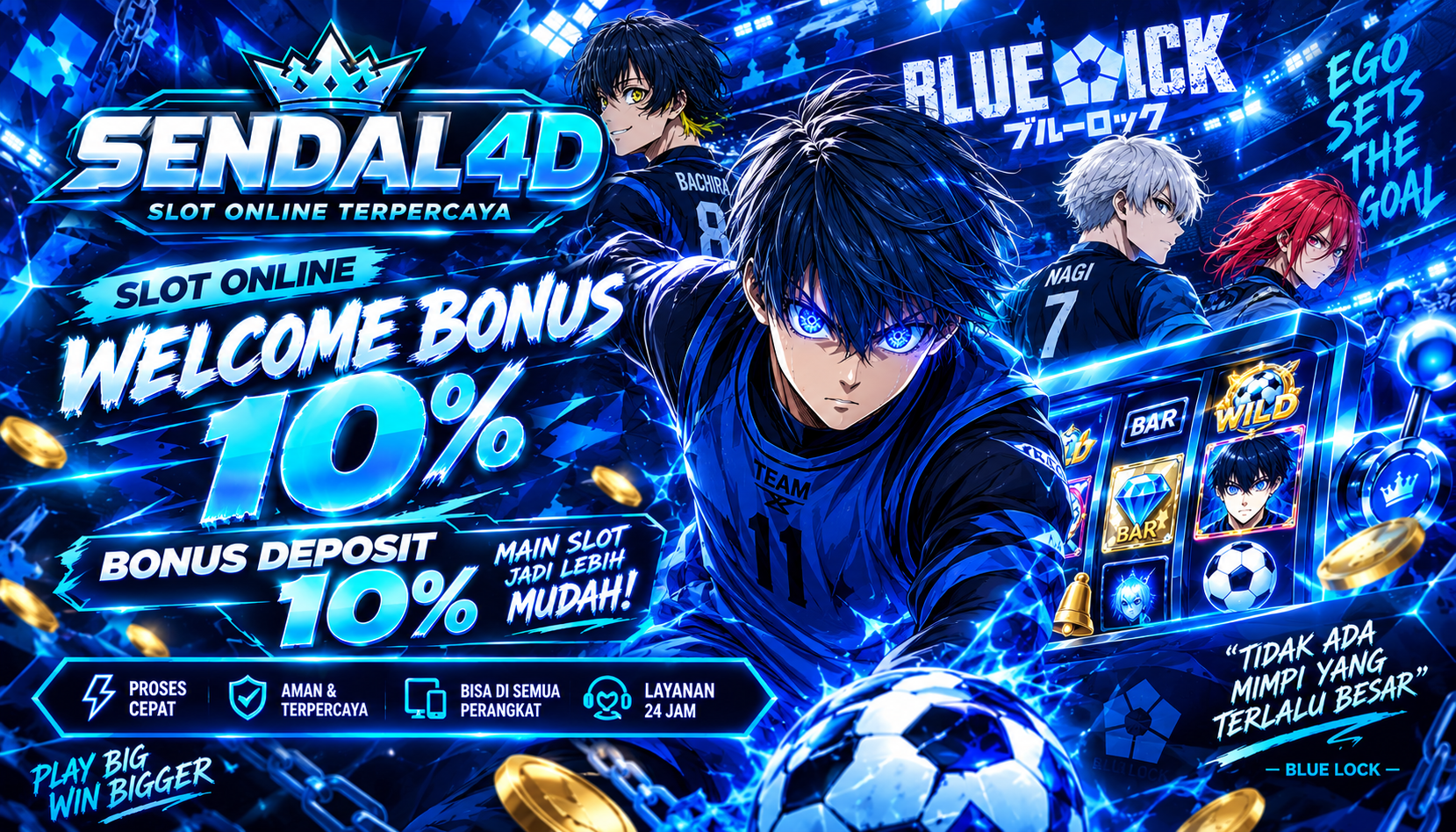 SENDAL4D - Neon Blue Lock Slot Adventure Promo Banner